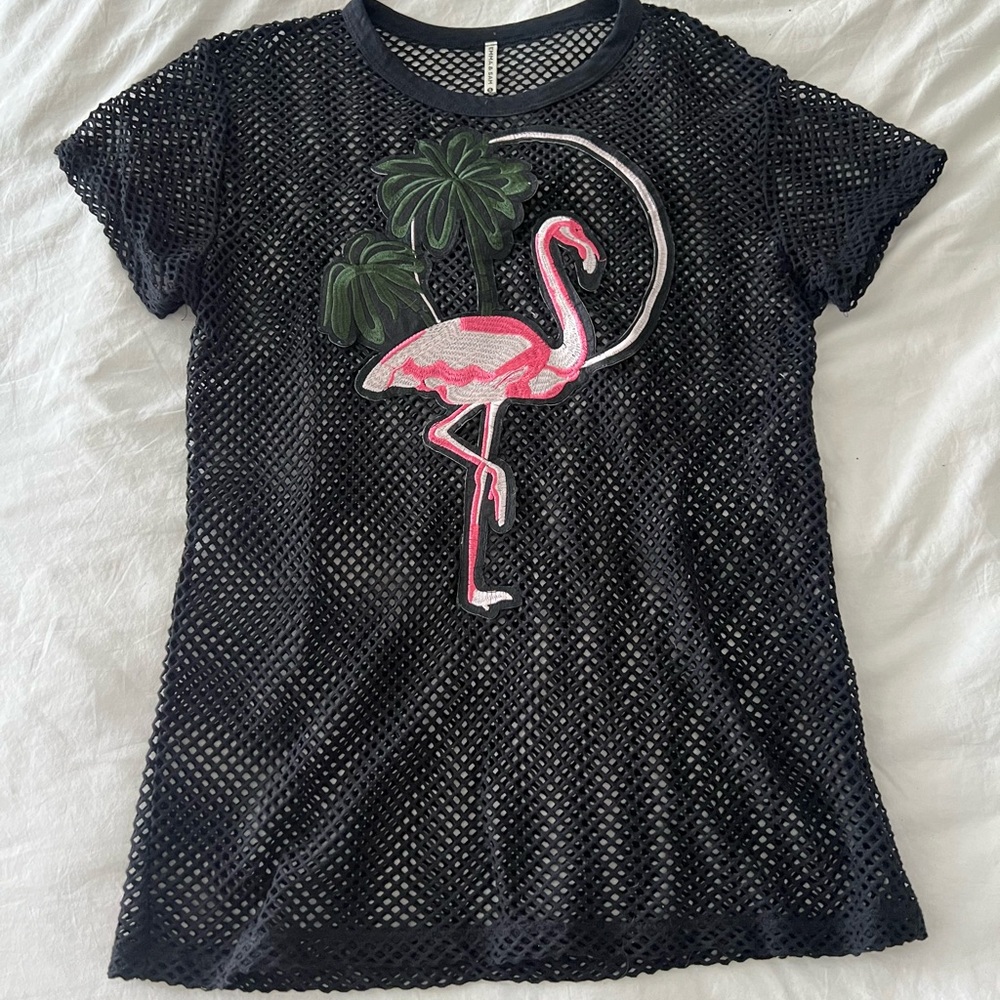 2000’s LF Emma & Sam Black Mesh Top Shirt Cover Up Size Small